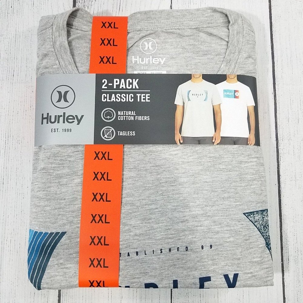 Hurley 2 Pack Mens T-Shirts Size XXL White/Gray